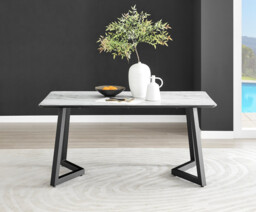 Carson Rectangular White Marble Effect and Black Metal 6 Seater Dining Table - thumbnail 2