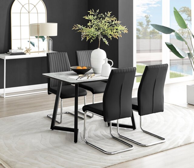 Carson White Marble Effect Dining Table & 4 Lorenzo Chairs