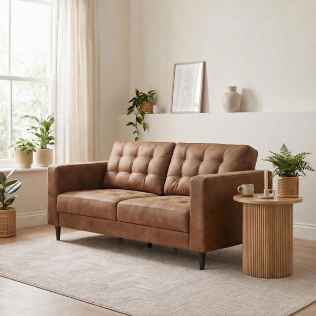 Jolene Tan Faux Leather 3 Seater Sofa - image 1