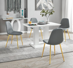 Imperia 4 Modern White High Gloss Dining Table And 4 Corona Gold Chairs Set - thumbnail 2