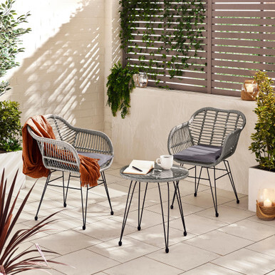 Belize Grey Rattan 2 Seat Garden Bistro Set - image 1