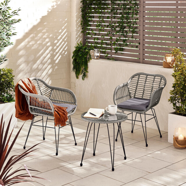 Belize Grey Rattan 2 Seat Garden Bistro Set - image 1