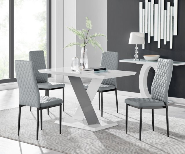 Monza 4 White/Grey Dining Table & 4 Milan Black Leg Chairs - image 1