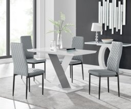 Monza 4 White/Grey Dining Table & 4 Milan Black Leg Chairs