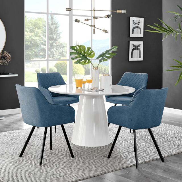 Palma White High Gloss Round Dining Table & 4 Falun Black Leg Chairs - image 1