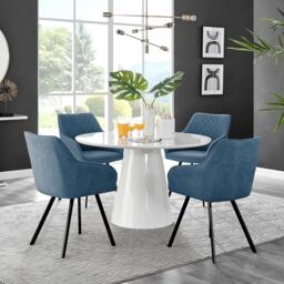 Palma White High Gloss Round Dining Table & 4 Falun Black Leg Chairs - thumbnail 1