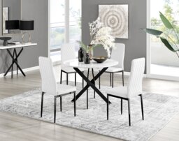 Novara White Gloss Black Leg Round Dining Table & 4 Milan Black Leg Chairs - thumbnail 1