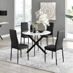 Novara White Gloss Black Leg Round Dining Table & 4 Milan Black Leg Chairs - thumbnail 4