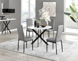 Novara White Gloss Black Leg Round Dining Table & 4 Milan Black Leg Chairs - thumbnail 2