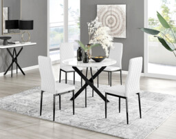 Novara White Gloss Black Leg Round Dining Table & 4 Milan Black Leg Chairs - thumbnail 3