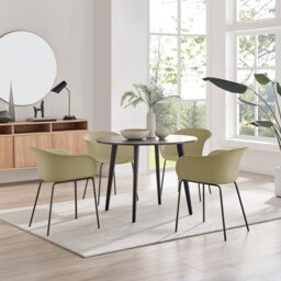 Koko Walnut Effect Round Dining Table & 4 Harper Black Leg Chairs - thumbnail 1