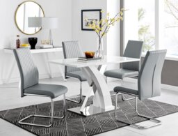 Atlanta White High Gloss And Chrome Metal Rectangle Dining Table And 4 Lorenzo Dining Chairs Set - thumbnail 1