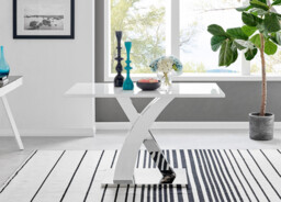 Atlanta White High Gloss And Chrome Metal Rectangle Dining Table And 4 Lorenzo Dining Chairs Set - thumbnail 3