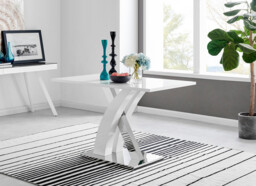 Atlanta White High Gloss And Chrome Metal Rectangle Dining Table And 4 Lorenzo Dining Chairs Set - thumbnail 4