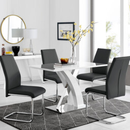 Atlanta White High Gloss And Chrome Metal Rectangle Dining Table And 4 Lorenzo Dining Chairs Set - thumbnail 2