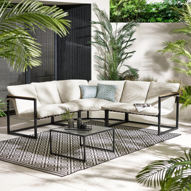 Hydra Black Metal & Cream 5 Seat Garden Sofa Set - image 1