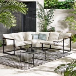 Hydra Black Metal & Cream 5 Seat Garden Sofa Set - thumbnail 1