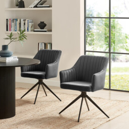 2x Calla Grey Velvet Swivel Dining Chairs