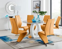 Giovani Grey White High Gloss And Glass Large Round Dining Table And 6 Willow Chairs Set - thumbnail 1