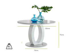 Giovani Grey White High Gloss And Glass Large Round Dining Table And 6 Willow Chairs Set - thumbnail 3