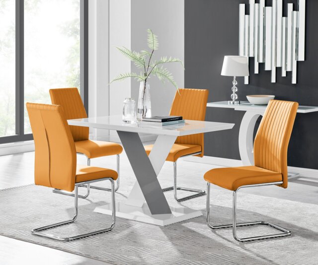 Monza 4 White/Grey Dining Table & 4 Lorenzo Chairs - image 1