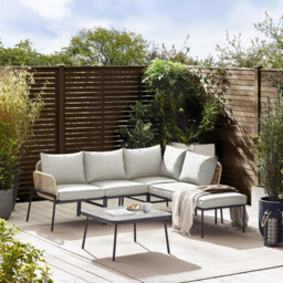 Metal Patio Corner Seating Maldives Black Metal Beige Rattan Seat