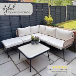 Furniturebox Maldives Beige & Taupe 5 Seat Garden Sofa Set, Rattan in Grey/Cream/Natural - Size: 210x71x67 cm - thumbnail 7