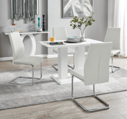 Imperia 4 Modern White High Gloss Dining Table And 4 Lorenzo Chrome Dining Chairs Set - thumbnail 3