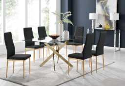 Leonardo 6 Gold Dining Table and 6 Gold Leg Milan Chairs