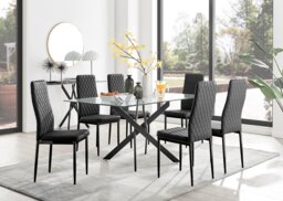 Leonardo Black Leg Glass Dining Table & 6 Milan Black Leg Chairs