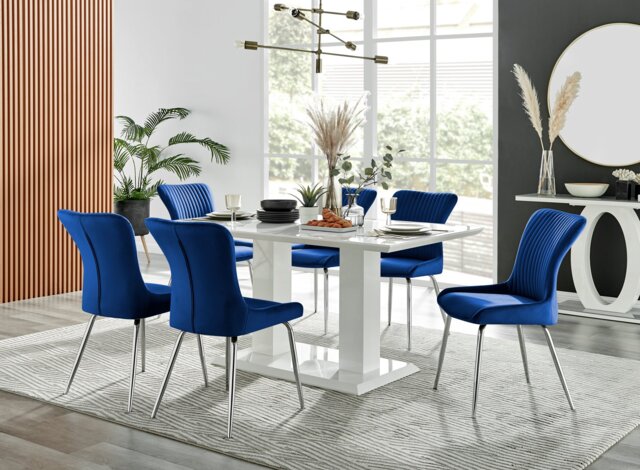 Imperia 6 White Dining Table and 6 Nora Silver Leg Chairs - image 1