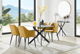 Leonardo Black Leg Glass Dining Table & 4 Calla Black Leg Chairs