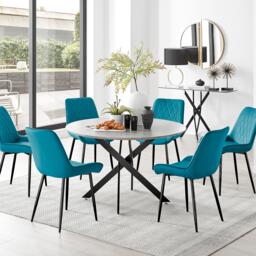 Novara Grey Concrete Effect Black Leg 120cm Round Dining Table & 6 Pesaro Black Leg Chairs - thumbnail 1