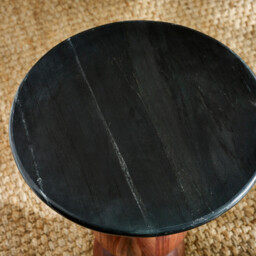 Veer Round Black Marble and Solid Acacia Wood Side Table - thumbnail 3
