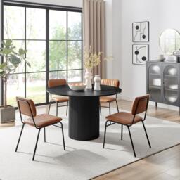 Penrose Black Round Dining Table & 4 Tan Delta Chairs - thumbnail 1