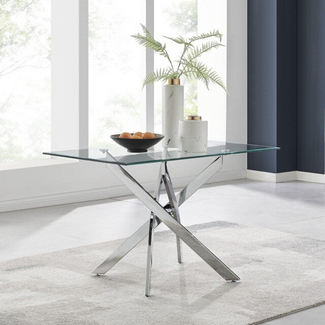 Leonardo Rectangular Glass and Silver Metal 4 Seater Dining Table - image 1