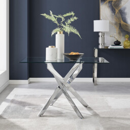 Leonardo Rectangular Glass and Silver Metal 4 Seater Dining Table - thumbnail 2