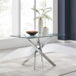 Leonardo Rectangular Glass and Silver Metal 4 Seater Dining Table - thumbnail 1