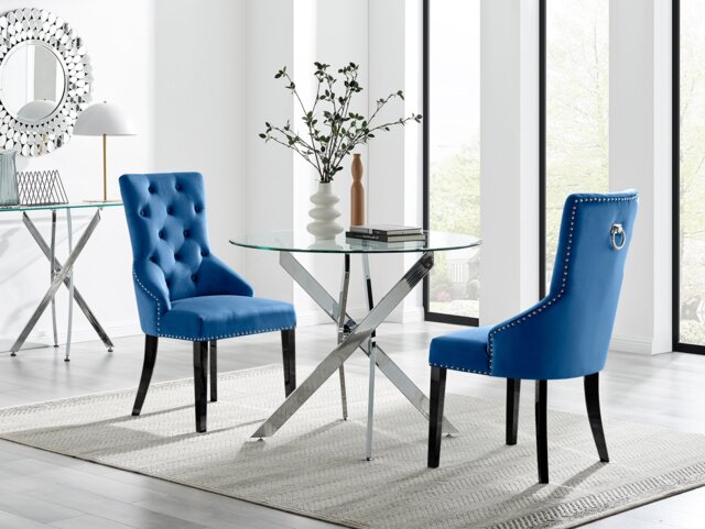 Novara 100cm Round Dining Table and 2 Belgravia Black Leg Chairs - image 1