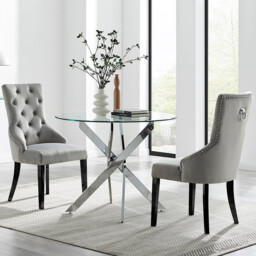 Novara 100cm Round Dining Table and 2 Belgravia Black Leg Chairs - thumbnail 2