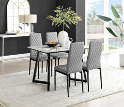 Carson White Marble Effect Dining Table & 4 Milan Black Leg Chairs - thumbnail 4