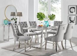 Kylo White Marble Effect Dining Table & 6 Velvet Belgravia Chairs