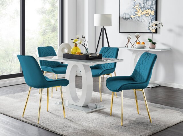 Giovani 4 Grey Dining Table & 4 Pesaro Gold Leg Chairs - image 1