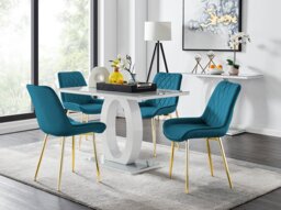 Giovani 4 Grey Dining Table & 4 Pesaro Gold Leg Chairs - thumbnail 1
