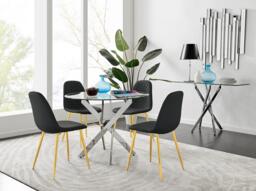 Novara Chrome Metal 100cm Round Glass Dining Table And 4 Corona Gold Dining Chairs - thumbnail 1