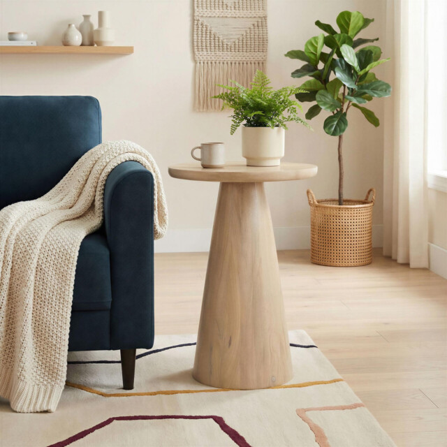 Axis Round White Oak Wood Side Table - image 1