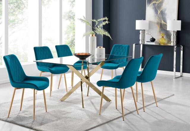 Leonardo 6 Gold Dining Table and 6 Pesaro Gold Leg Chairs - image 1