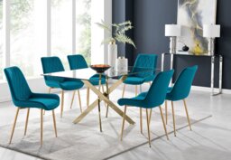 Leonardo 6 Gold Dining Table and 6 Pesaro Gold Leg Chairs - thumbnail 1