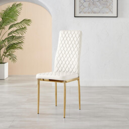 4x Milan White Hatched Faux Leather Dining Chairs Gold Legs - thumbnail 4