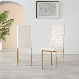 4x Milan White Hatched Faux Leather Dining Chairs Gold Legs - thumbnail 3